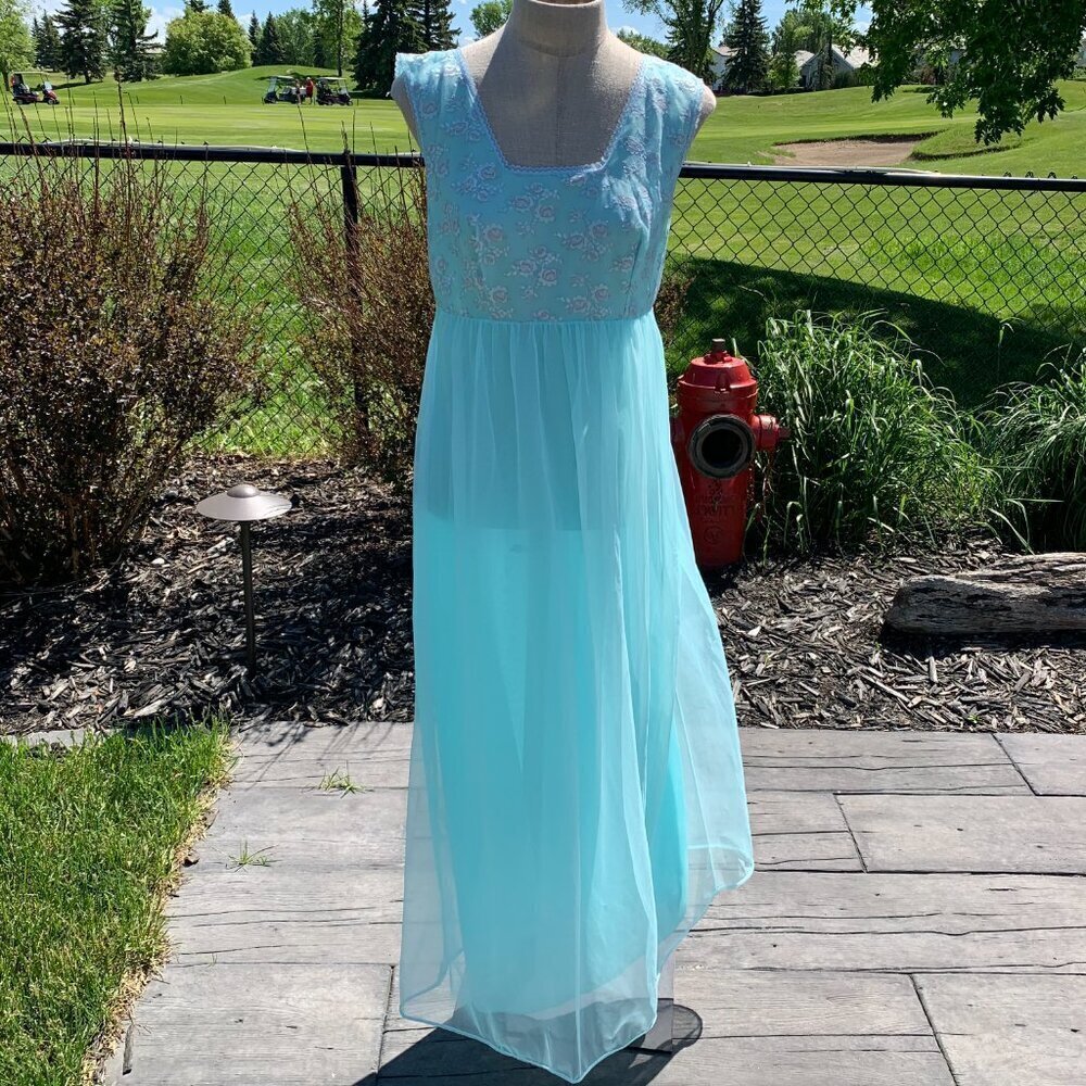 Vintage Maxi Dress Sheer Lace Square Neck Empire Waist Sleeveless Boho Nightgown